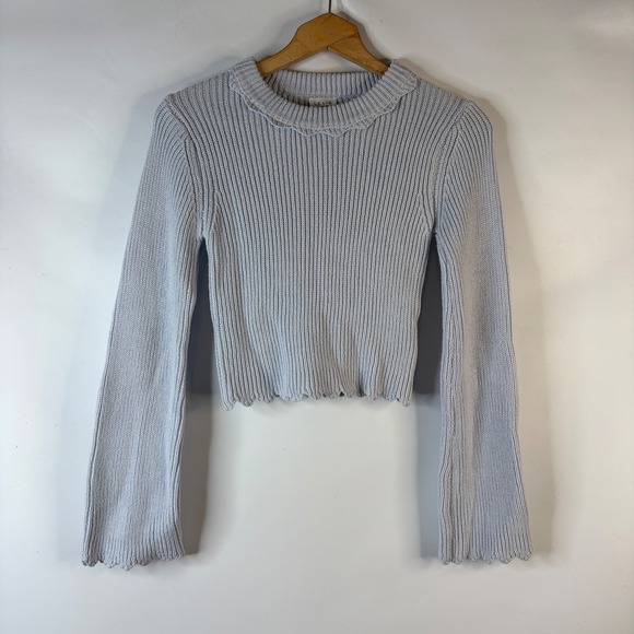 Le Lis Sweaters - Le Lis Ribbed Crop Sweater Womens Small Light Blue Scalloped Neck Long Sleeve